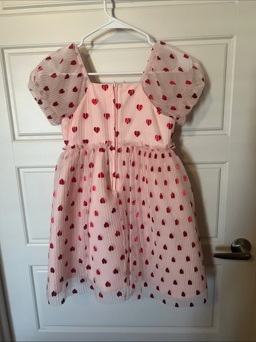 Kensie Girl Pink Dress with Red Heart Print and Puff Sleeves